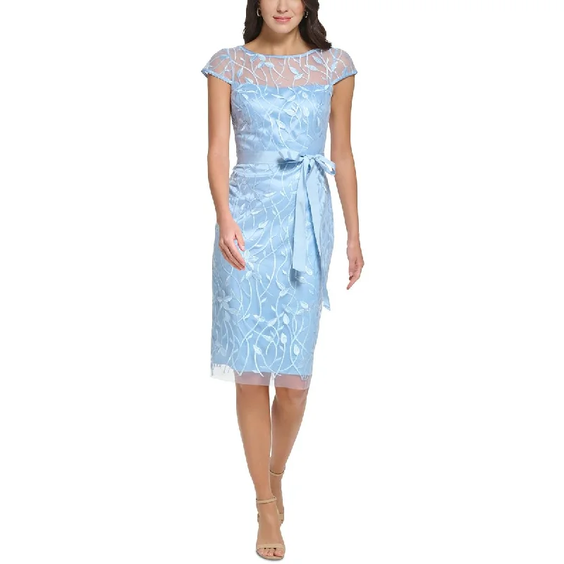 Eliza J Womens Mesh Embroidered Cocktail and Party Dress