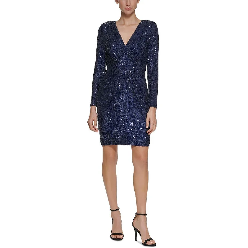 Weekend Only Savings Eliza J Womens Petites Sequined V-Neck Cocktail and Party Dress