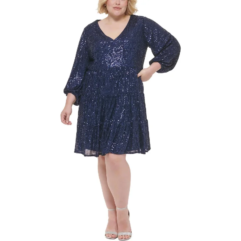 Weekend Bargain Shopping Eliza J Womens Plus Mesh Sequined Cocktail and Party Dress
