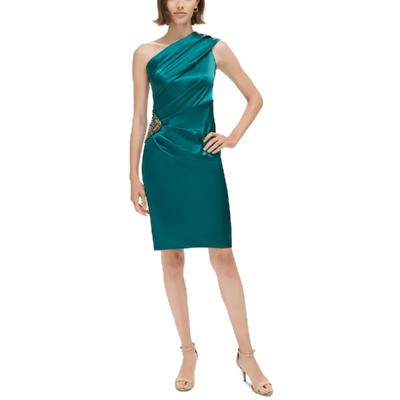 Eliza J Womens Satin One-Shoulder Cocktail And Party Dress