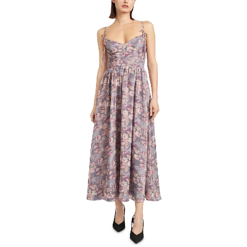 Crazy Price Cuts En Saison Womens Organza Metallic Floral Print Midi Dress