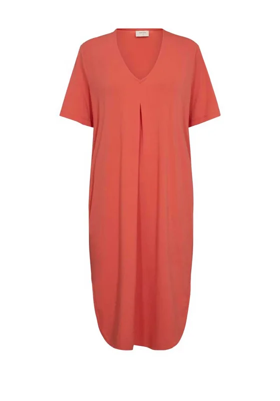 Freequent Floi T-Shirt Midi Dress, Hot Coral