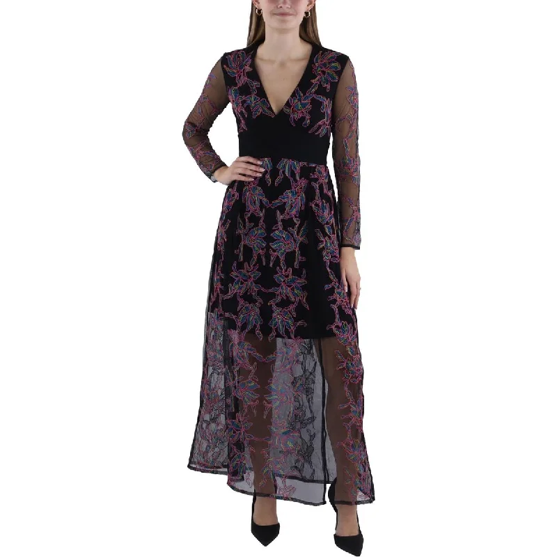 Weekend Deal Rush French Connection Womens Emilia V-Neck Embroidered Maxi Dress