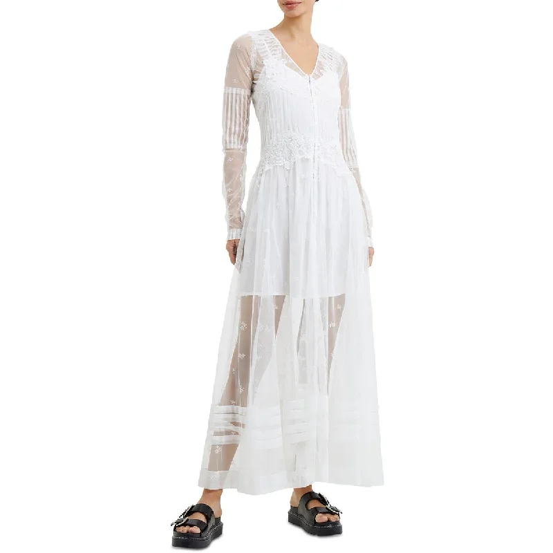 Weekend Steals Await French Connection Womens Tea Length Embroidered Midi Dress