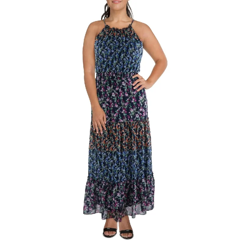 Limited Offer Gabby Skye Womens Chiffon Ruffled Trim Maxi Dress