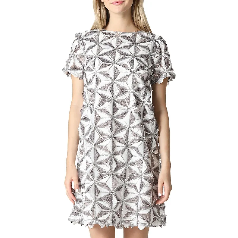 Final Clearance Gracia Womens Sequined Triangle Print Midi Dress