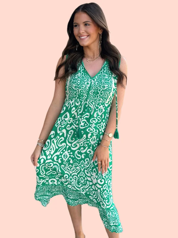 Unbeatable Offer Green Mix Sleeveless Midi Dress