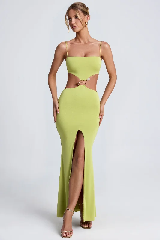 Weekend Sale Extravaganza Hardware Detail Cut-Out Maxi Dress in Olive Green