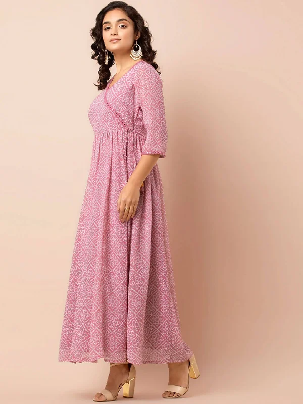 Weekend Savings Mania Indya Pink & White Printed Ethnic Maxi Dress