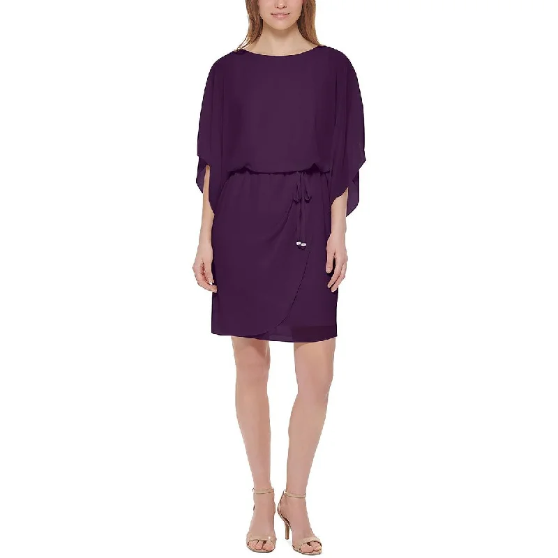 Weekend Sale Day Jessica Howard Womens Petites Chiffon Cape-Sleeves Cocktail and Party Dress