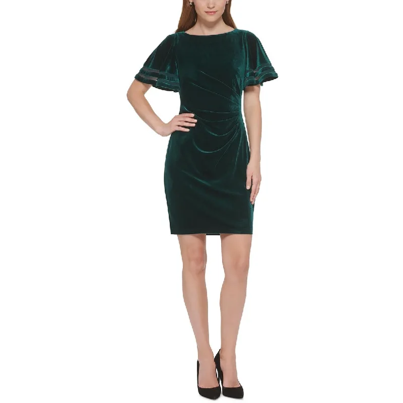 Limited Time Bargain Jessica Howard Womens Petites Velvet Flutter Sleeve Cocktail and Party Dress