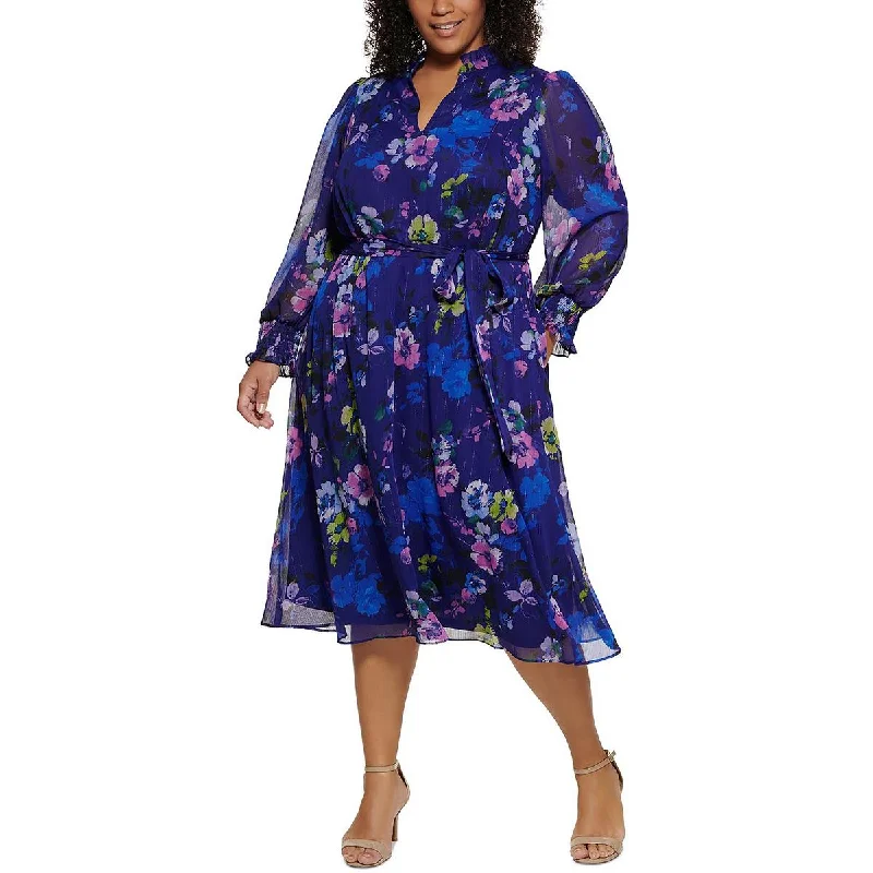 Hurry, While Stocks Last Jessica Howard Womens Plus Floral Print Mid Calf Midi Dress
