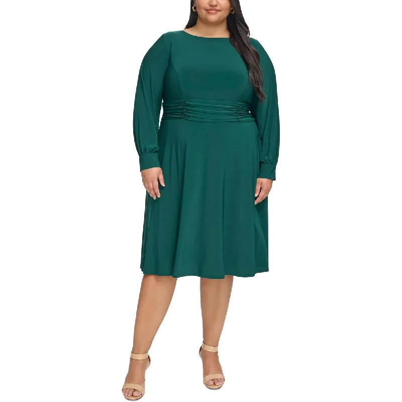 Limited-Time Flash Deal Jessica Howard Womens Plus Ruched Long Sleeve Midi Dress