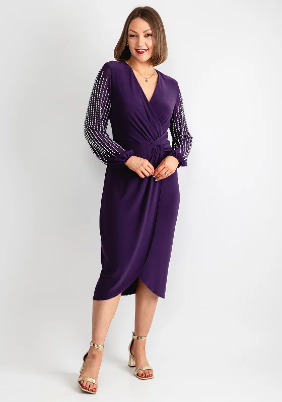 Joseph Ribkoff Embellished Sleeve Wrap Midi Dress, Blackcurrant