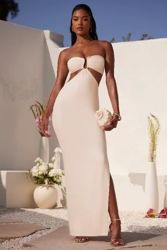 Limited-Time Discount Ruched Hardware Detail Bandeau Floor Length Dress in Ivory