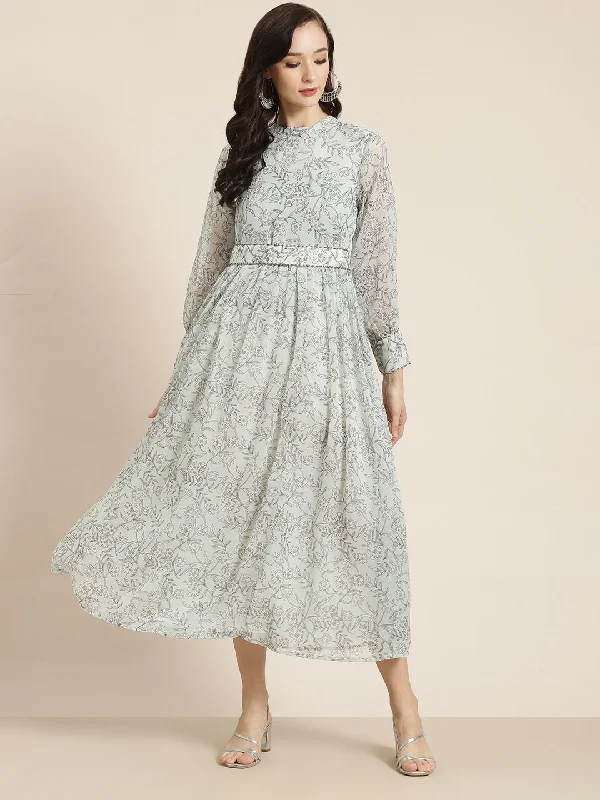 Shop & Save Now Juniper Womens Sagegreen Chiffon Digital Floral Printed Maxi Dress