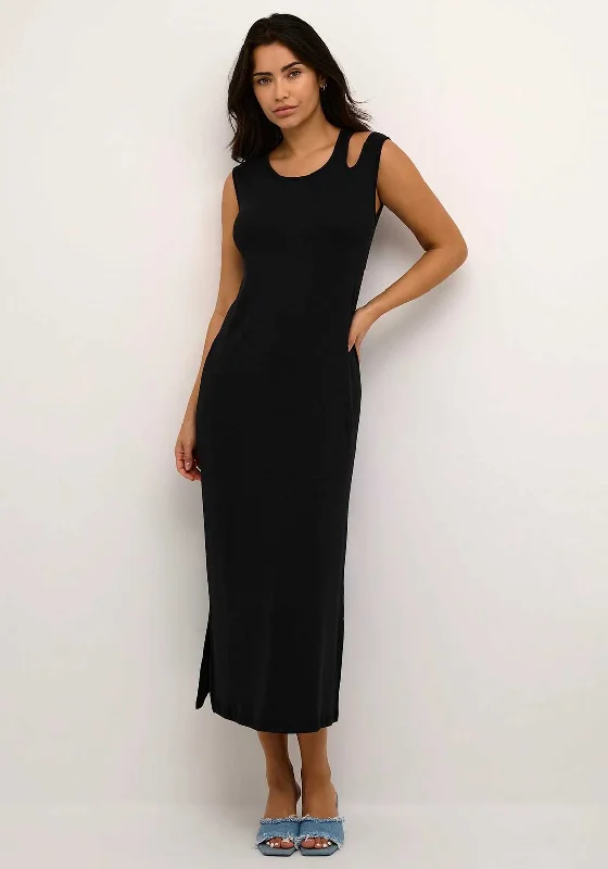 Kaffe Arka Cut Out Shoulder Midi Dress, Black