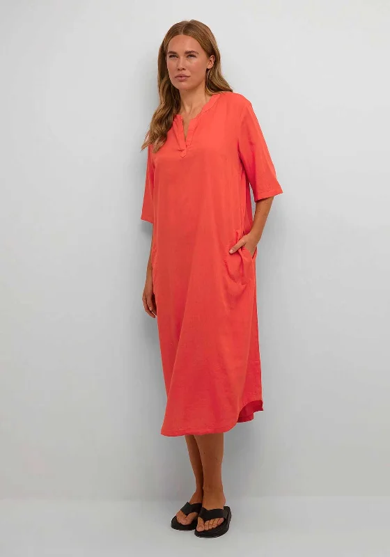 Kaffe Milia Kaftan Linen Blend Midi Dress, Cayenne