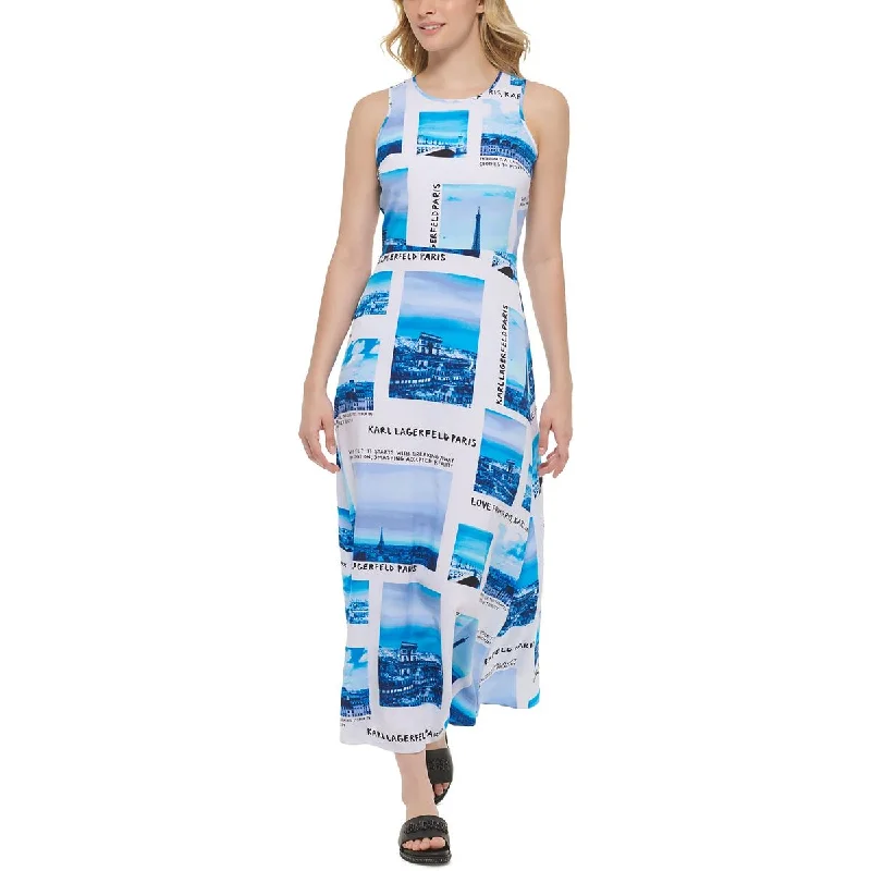 Weekend Offers Galore Karl Lagerfeld Paris Womens Printed Sleeveless Maxi Dress