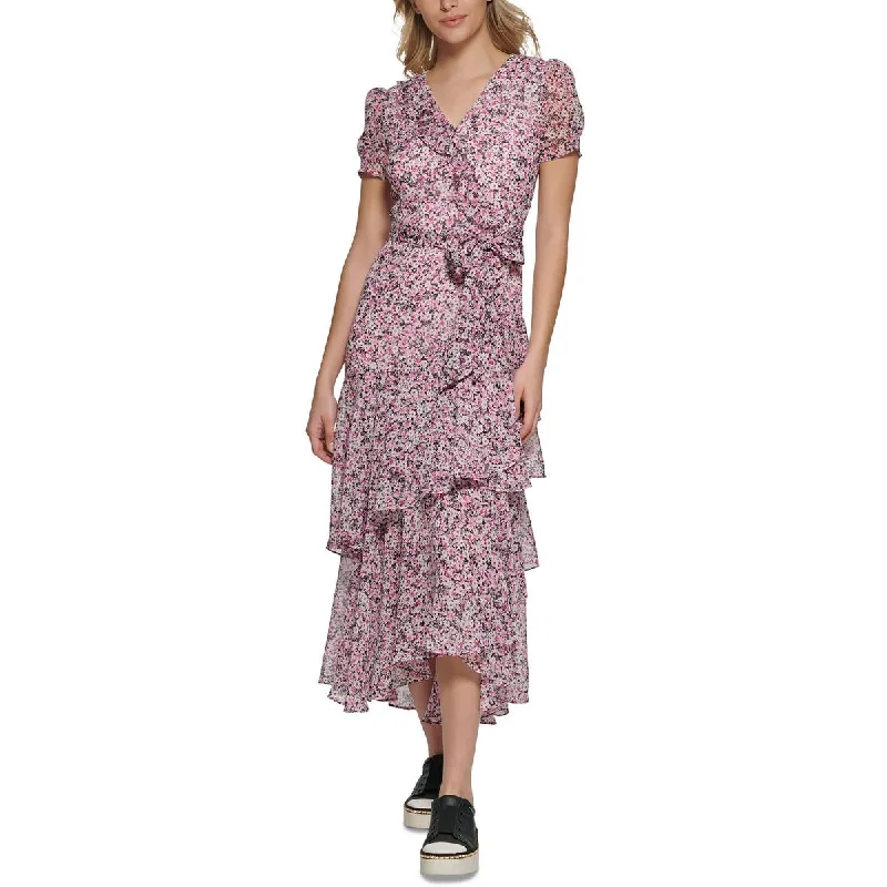 Karl Lagerfeld Paris Womens Ruffled Chiffon Maxi Dress