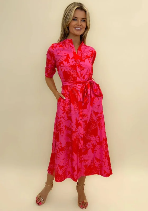 Kate & Pippa Capri Leaf Print Midi Dress, Flower Fuchsia