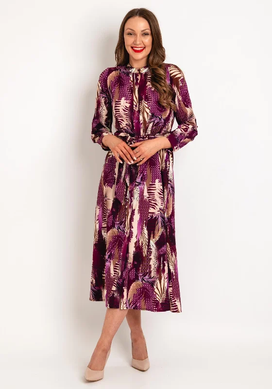 Kate & Pippa Capri Multi Print Midi Dress, Plum