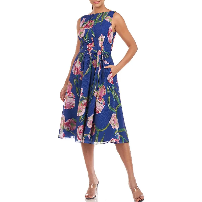 Kay Unger New York Womens Floral Pleated Cocktail and Party Dress