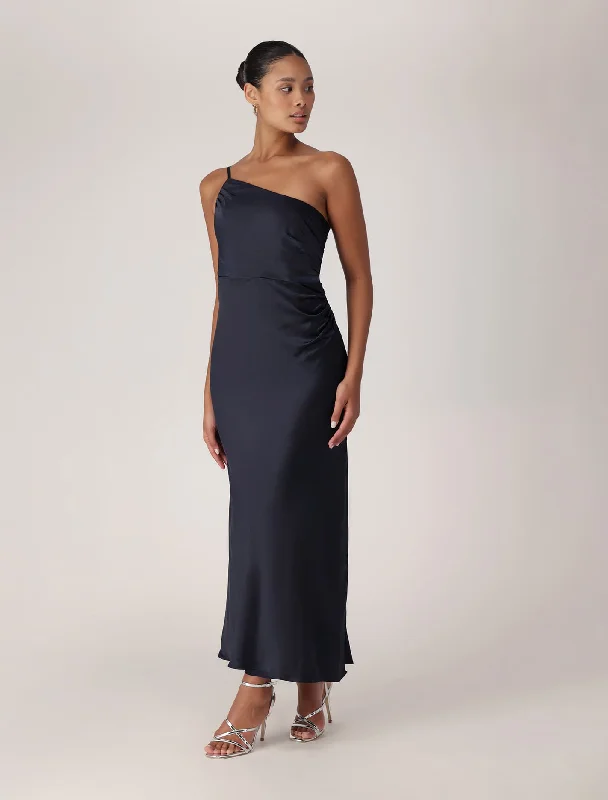 Bargain Alert Kelly One Shoulder Satin Maxi Dress