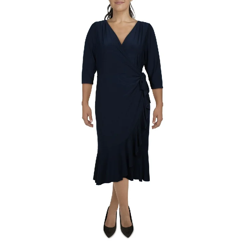 Kiyonna Womens Midi 3/4 Sleeve Wrap Dress