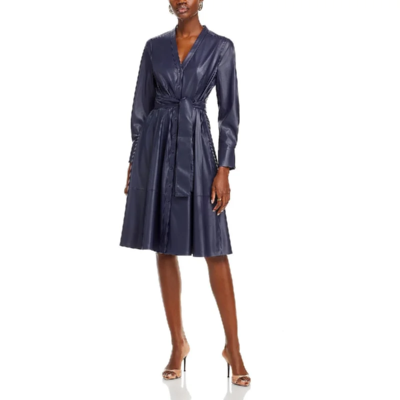 Hot Savings Alert Kobi Halperin Womens Faux Leather Midi Midi Dress