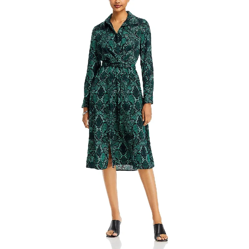 Deal Frenzy Kobi Halperin Womens Marina Snake Print Midi Shirtdress