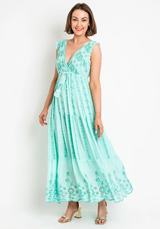 Seventy1 One Size Embroidered Maxi Dress, Mint Green