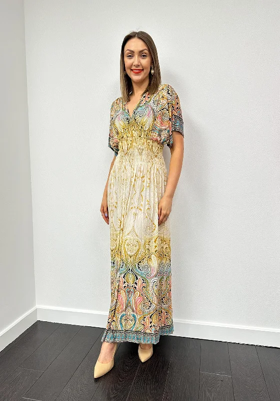 Serafina Collection One Size Paisley Maxi Dress, Gold