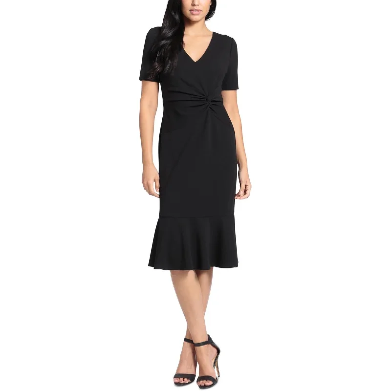 London Times Womens Petites Short Sleeve Midi Sheath Dress