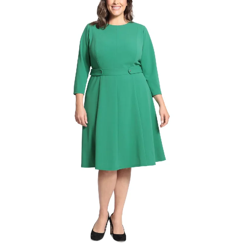 Extra Discount London Times Womens Plus Panel Midi Fit & Flare Dress