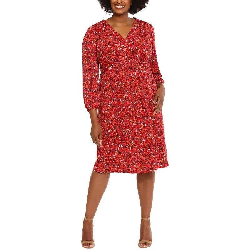 Limited Quantity London Times Womens Plus Smocked Semi-Formal Midi Dress