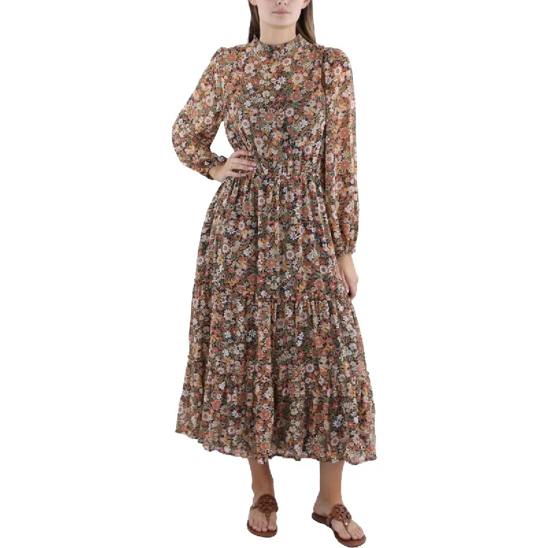 Lost + Wander Womens Floral Print Tea Length Maxi Dress