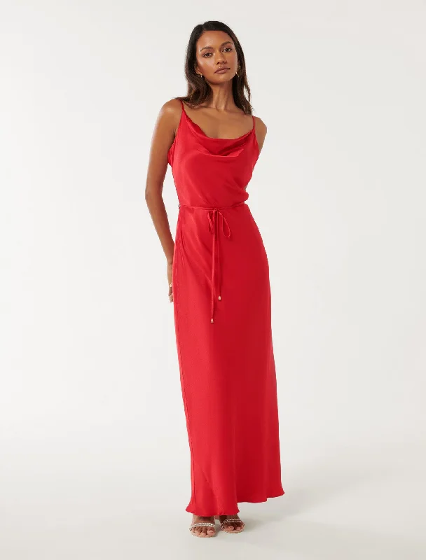 Weekend Shopping Fever Lucy Petite Satin Cowl Maxi Dress