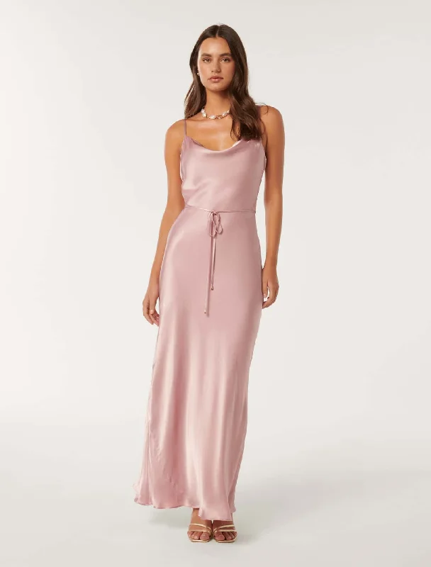 Weekend Shopping Rush Lucy Satin Cowl Maxi Dress