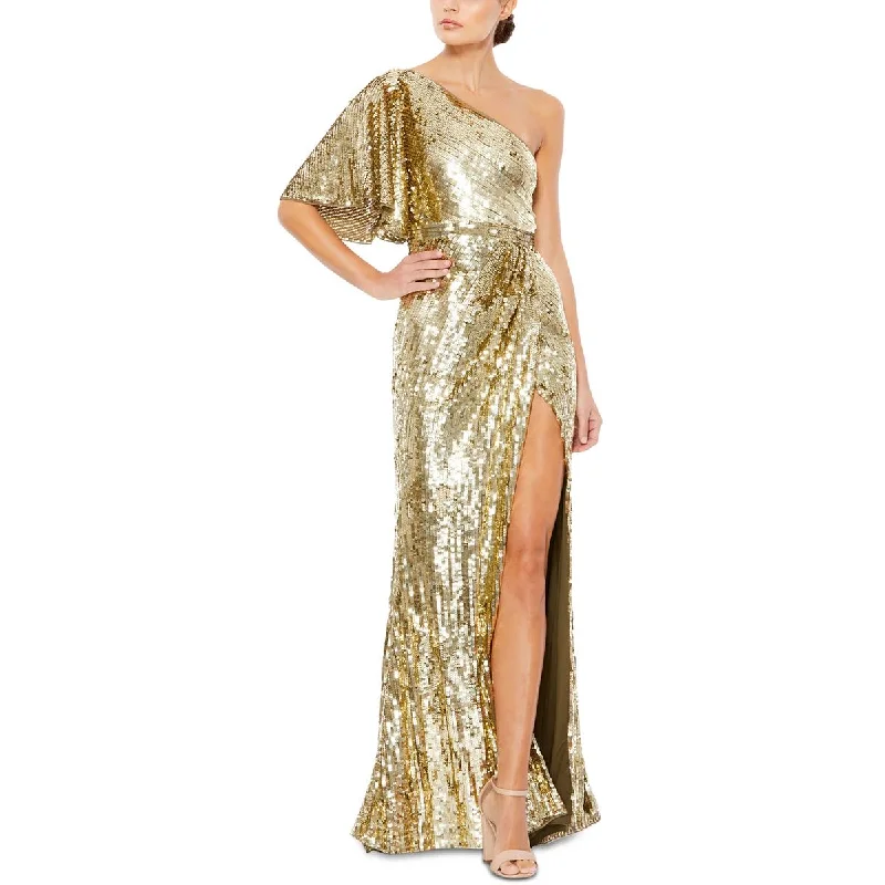Limited Quantity Mac Duggal Womens Sequined One Shoulder Evening Dress