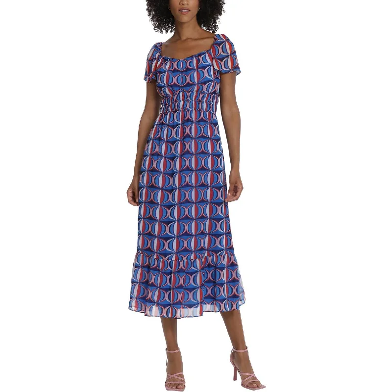 Flash Shopping Deal Maggy London Womens Chiffon Geo Print Midi Dress