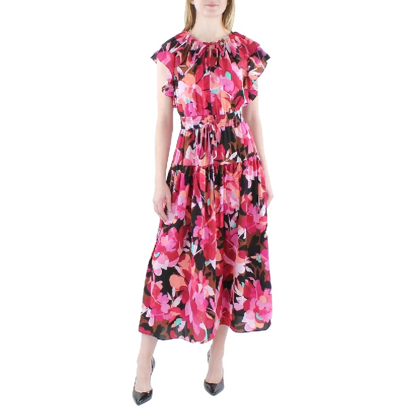 Hot Picks Maggy London Womens Floral Ruffled Midi Dress