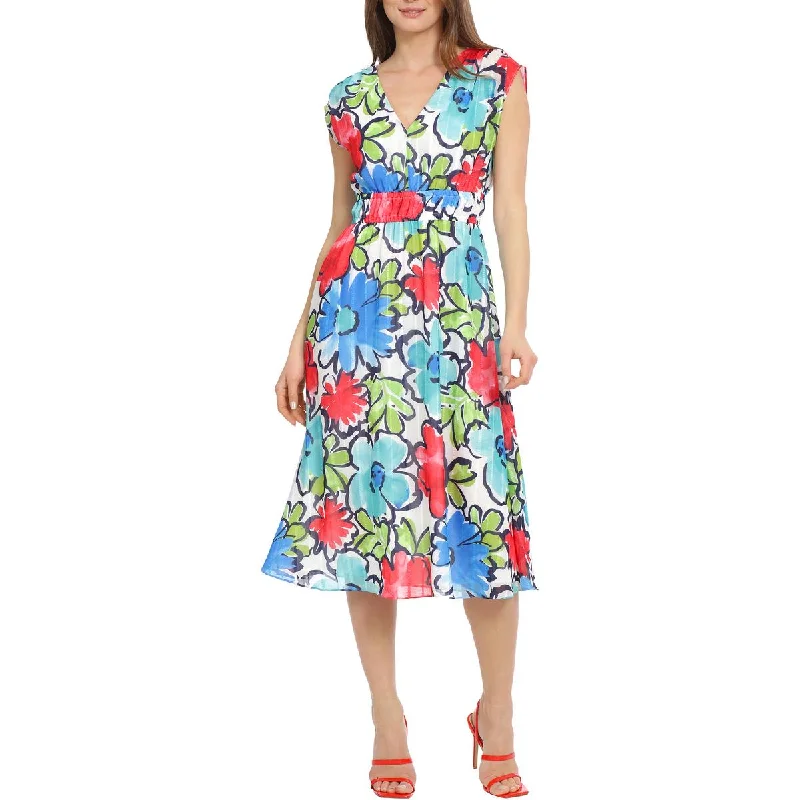 Get It Now Maggy London Womens Floral V-Neck Midi Dress