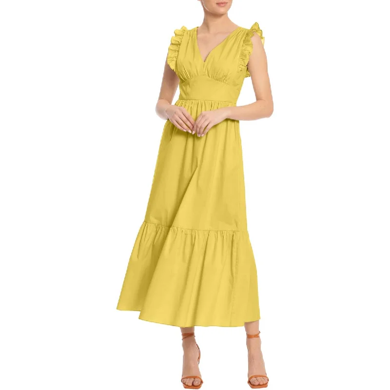 Weekend Bargain Deals Maggy London Women's Poplin Ruffled V-Neck Maxi Dress