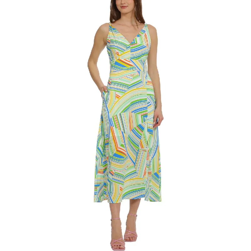 Today’s Special Discount Maggy London Womens Striped Double V Midi Dress