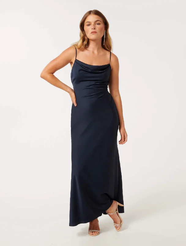 Weekend Must-Have Offers Mia Petite Boat Neck Satin Maxi Dress