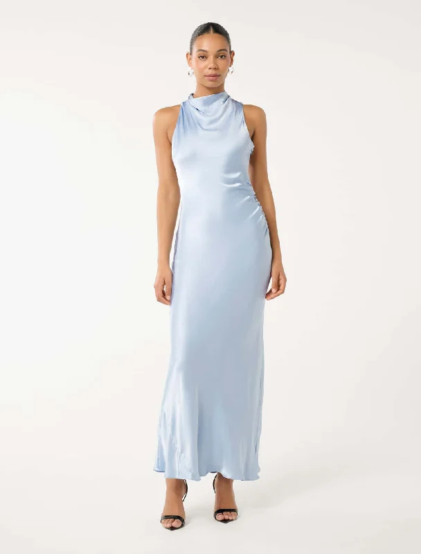 Weekend Discount Blast Michelle Open Back Satin Maxi Dress