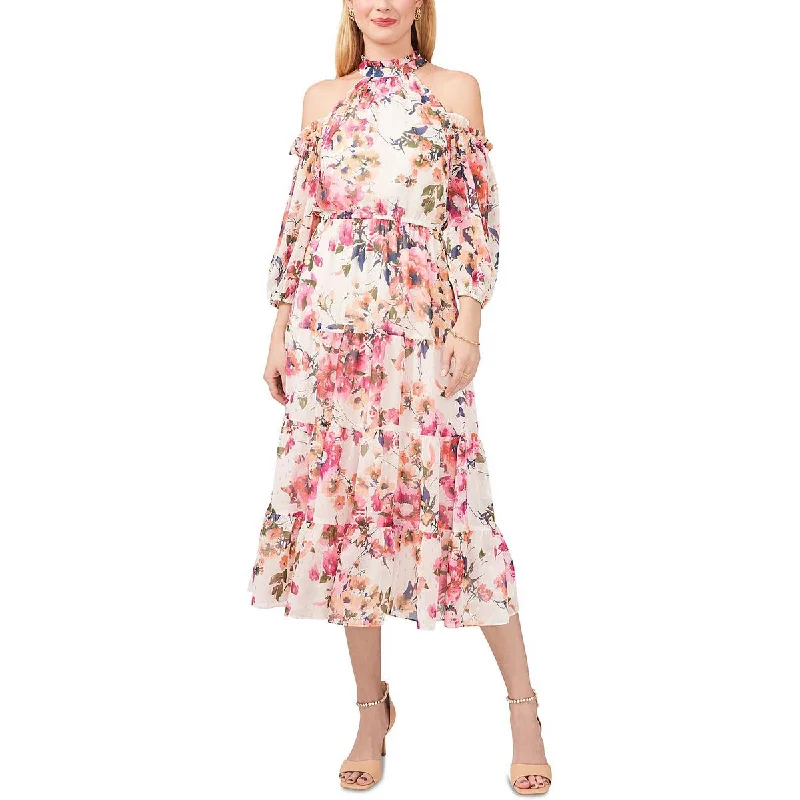 MSK Womens Floral Print Calf Midi Dress