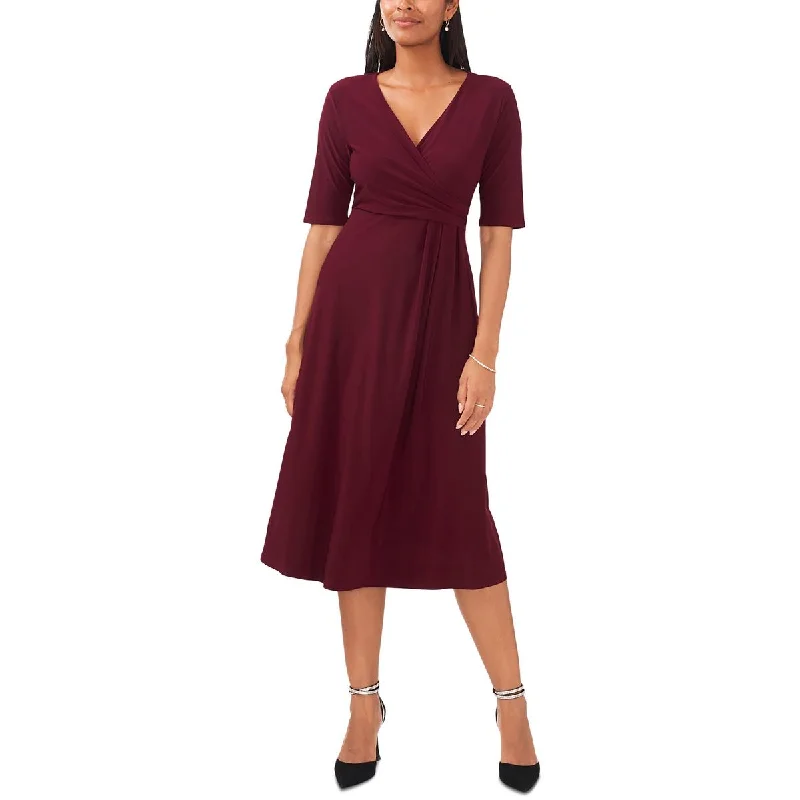 Special Offers MSK Womens Petites V-Neck Short Sleeve Midi Dress