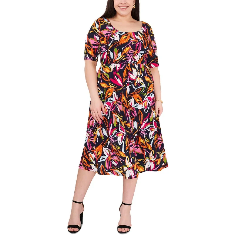 Only for You MSK Womens Plus Knit Printed Midi Dress